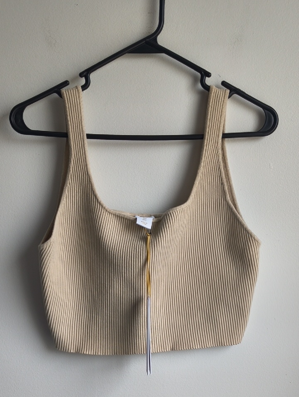 House of Harlow 1960 Ribbed Crop Top in Beige with Front Zip